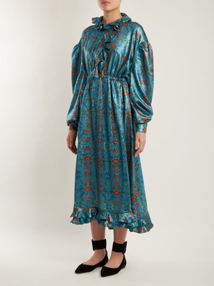 Preen by Thornton Bregazzi Linnet Floral-print Silk-blend Lame Midi Dress - Blue Multi