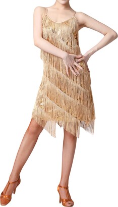 Sparkly Sequin Fringe Salsa Dance Dress For Women - Tassel Latin Ballroom Costume