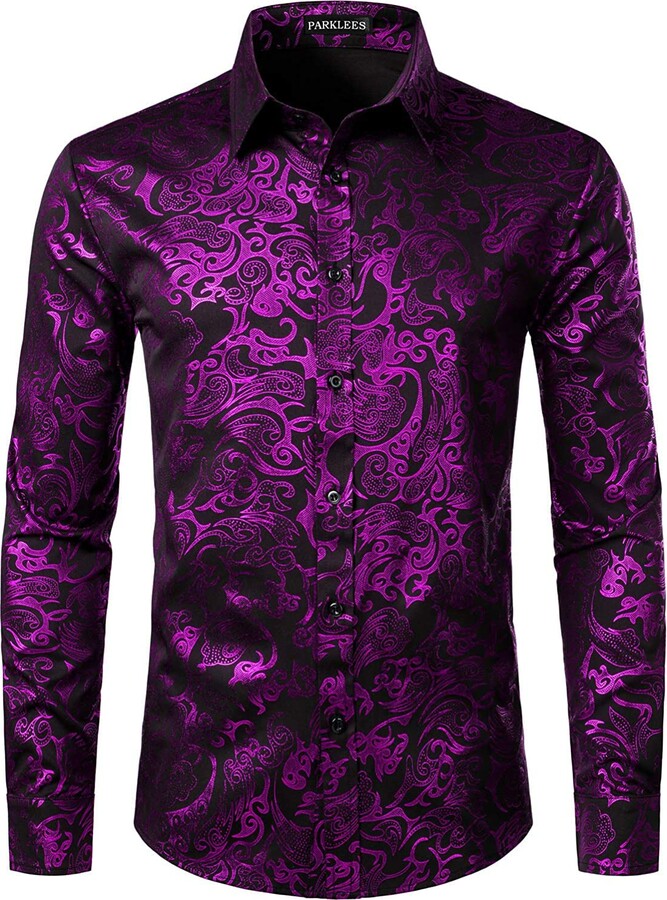 PARKLEES Men's Luxury Paisley Gold Shiny Printed Stylish Slim Fit