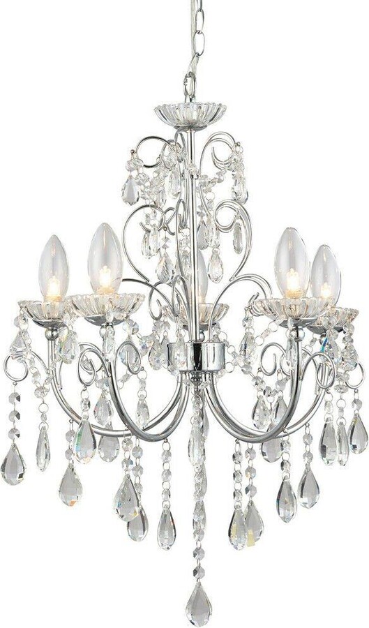 Loops Bathroom Ceiling Pendant Light Chrome & Crystal IP44 5 Bulb ...