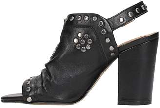Julie Dee Studs Black Leather Mules