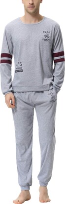 Aiboria Mens Pajama Set Cotton Pajamas PJ Set Long Sleeve Top & Pants for Man Sleepwear Loungewear Nightwear Black-styleb S