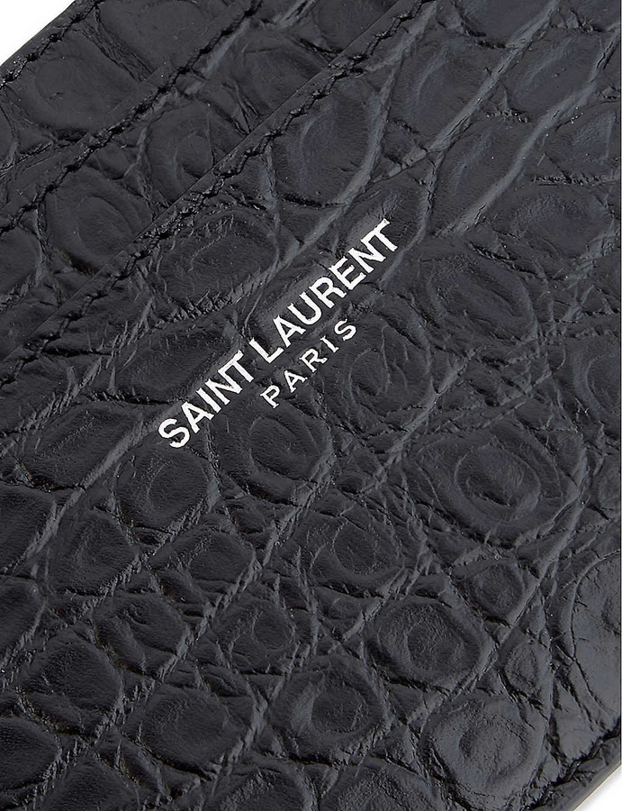 Saint Laurent Cassandre Crocodile-Embossed Leather Cardholder