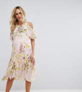 Thumbnail for your product : ASOS Maternity Maternity Floral Cold Shoulder Frill Hem midi dress