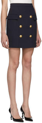 Balmain Navy Wool Double-Breasted Miniskirt