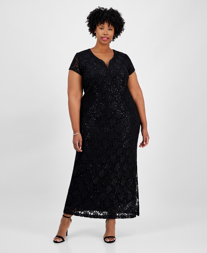 Connected Plus Size Sequined Lace Gown