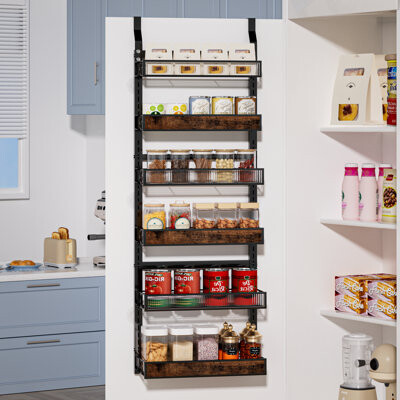 Mint Pantry 6-Tire Metal Over The Door Organizer, Overdoor Organizer Wood And Acrylic Designed Layer, Adjustable Pantry Shelves And Rack For Kitchen Organization