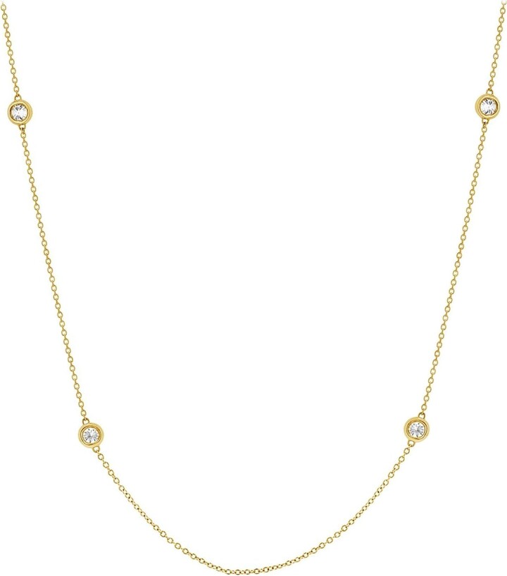 1stDibs 14k Solid Gold Quad Diamond Bezel Charm Chain Necklace