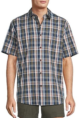 Roundtree & Yorke Roundtree Yorke Short Sleeve Slub Large Plaid Sport Shirt