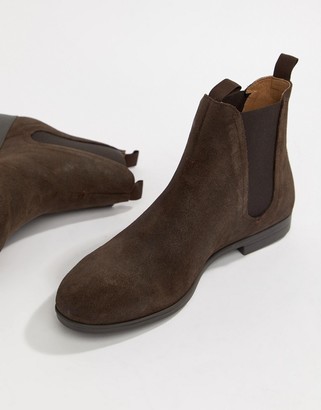 H By Hudson Wide Fit Atherston chelsea boots in brown suede