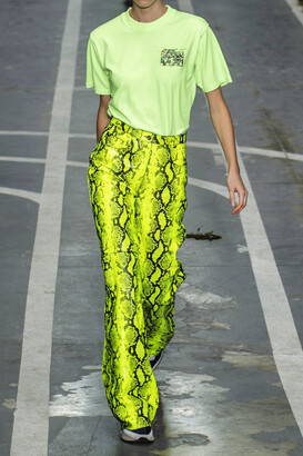 Off-White Neon Snake-effect Leather Straight-leg Pants - Lime green