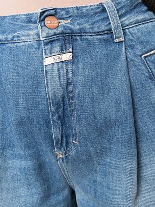 Closed Pleat-Detail Organic-Cotton Denim Trousers