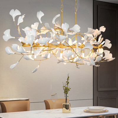 Rosdorf Park 21 - Lights Chandeliers Branch Chandelier With Ceramic Ginkgo Leaf Gold Chandelier For Dining Room Modern Flower Chandelier