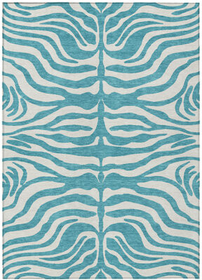 Latitude Run Solstice Teal Washable Indoor-Outdoor Rug -