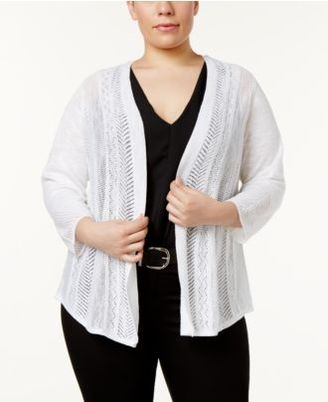Charter Club Plus Size Pointelle-Knit Cardigan, Created for Macy's