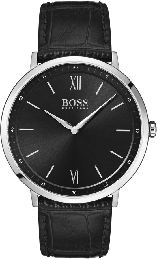 Boss Hugo Boss Men's Essential Ultra Slim Black Leather Strap Watch 40mm  Women's Shoes - ShopStyle