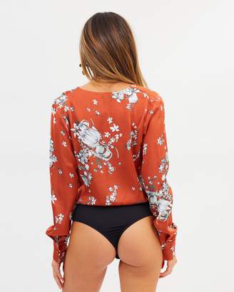 Missguided Floral Cowl Front Long Sleeve Bodysuit