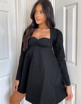 Thumbnail for your product : ASOS DESIGN denim babydoll dress with sweetheart neckline in black