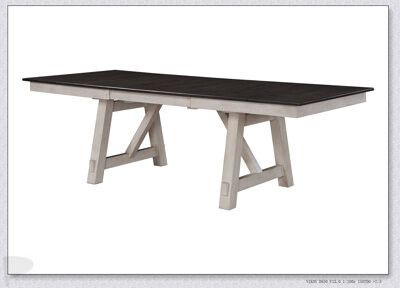 Ophelia & Co. Cottage Style Extendable Dining Table With Chalk Gray Two-Tone Finish Self-Storing Refectory Leaves And Trestle Legs For Versatile Dining Room Furni