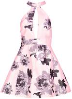 Thumbnail for your product : boohoo High Neck Satin Floral Skater Dress