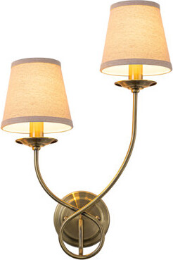 2-Light & 1-Light Seale Set, Rustic Farmhouse Wall Light With Linen Fabric Shades, Antique Brass Iron Scroll Arm, E12 Base UL/ETL Listed For Bedroom L