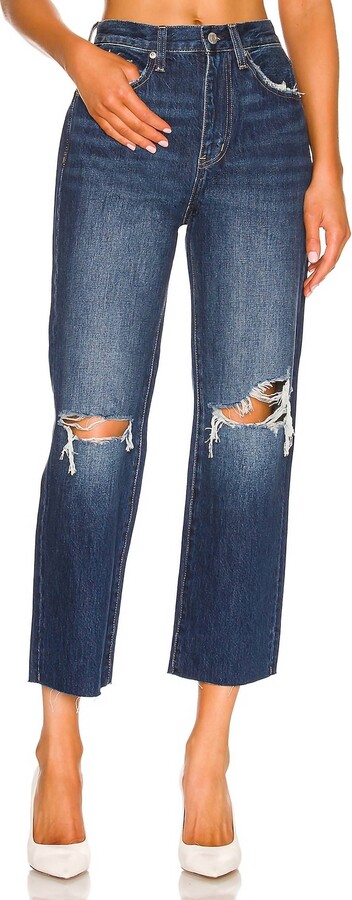Pistola Denim Cassie Crop Super High Rise Straight Distressed Jeans In Blue