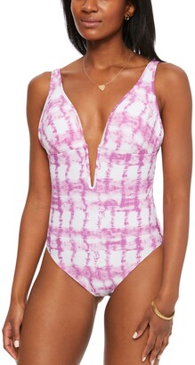 Bar III Summer Stripes Plunge One-Piece Swimsuit, Created for Macy's Women's Swimsuit