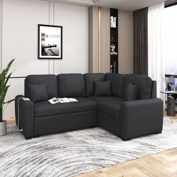 SZUBEE 77" Sectional Sofa Bed Living Room Furniture LShape PullOut