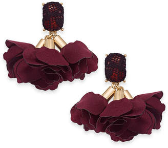 INC International Concepts Gold-Tone Mesh-Covered Stone & Fabric Flower Drop Earrings