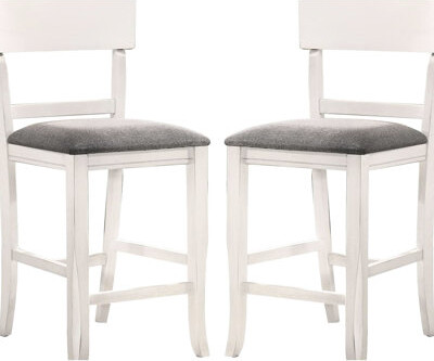 Hokku Designs Modern Dining Counter Height Chairs 2 White Solid Wood Gray Padded Fabric Seat Contemporary Look Design Style Wood Height Of 2 &