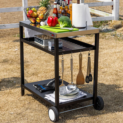 Outermust Stainless Steel Top Grill Cart with WheelsMobile Outdoor BBQ & Pizza Oven Cart Table