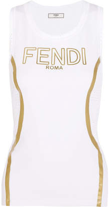 Fendi Roma Perforated Metallic-coated Stretch Tank - White