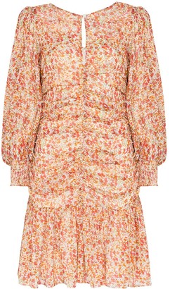 By Ti Mo Ruched Floral Print Mini Dress