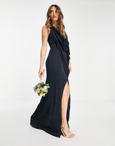 Thumbnail for your product : TFNC Bridesmaid satin wrap maxi dress in navy