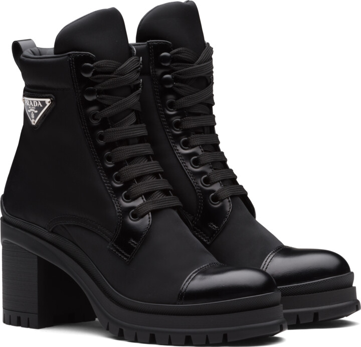 Prada Brushed Leather And Nylon Laced Booties - ShopStyle Boots