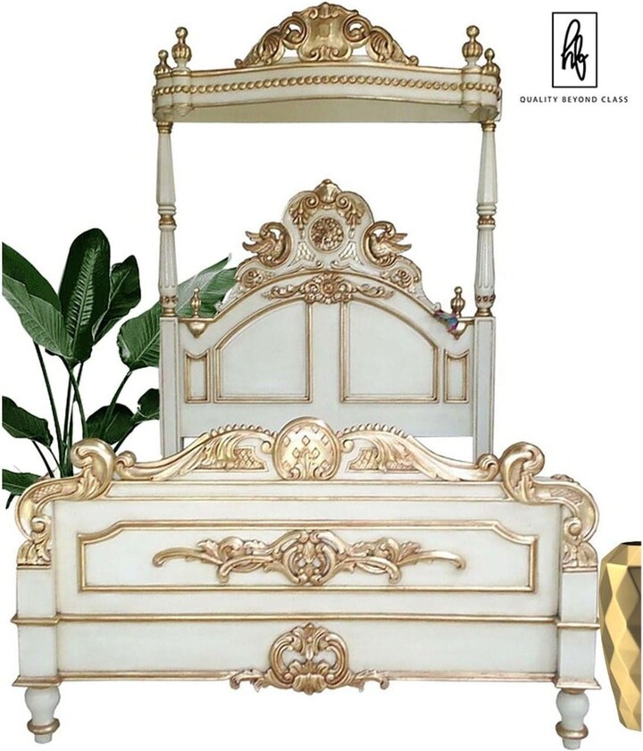 Hibashi Furniture Crown Solid Mango Wood Antique White/Gold Poster