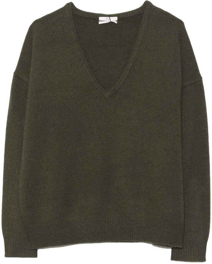 Co Wool Knit V-Neck Sweater in Black - ShopStyle