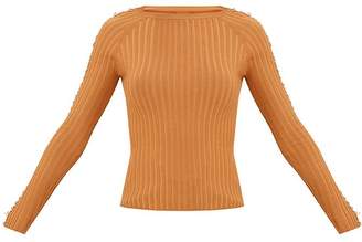 PrettyLittleThing Yellow Ring Detail Ribbed Jumper