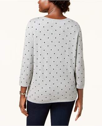 Karen Scott Dot-Print 3/4-Sleeve Sweater, Created for Macy's