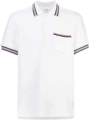 Thom Browne Short Sleeve Pocket Polo With Cricket Stripe In Chunky Basket Stitch