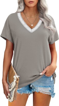 oten Womens V Neck T Shirts Summer Petal Short Sleeve Casual Tops 