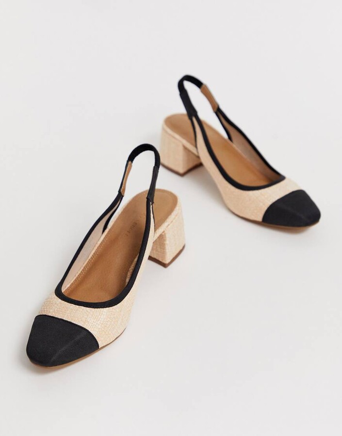 ASOS DESIGN Sochi slingback mid heels in natural fabrication