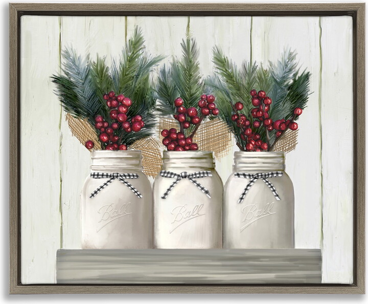 Stupell Industries Christmas Berry Bouquets Holiday Painting Brown Floater Framed Canvas Art Print Wall Art, 31 x 25