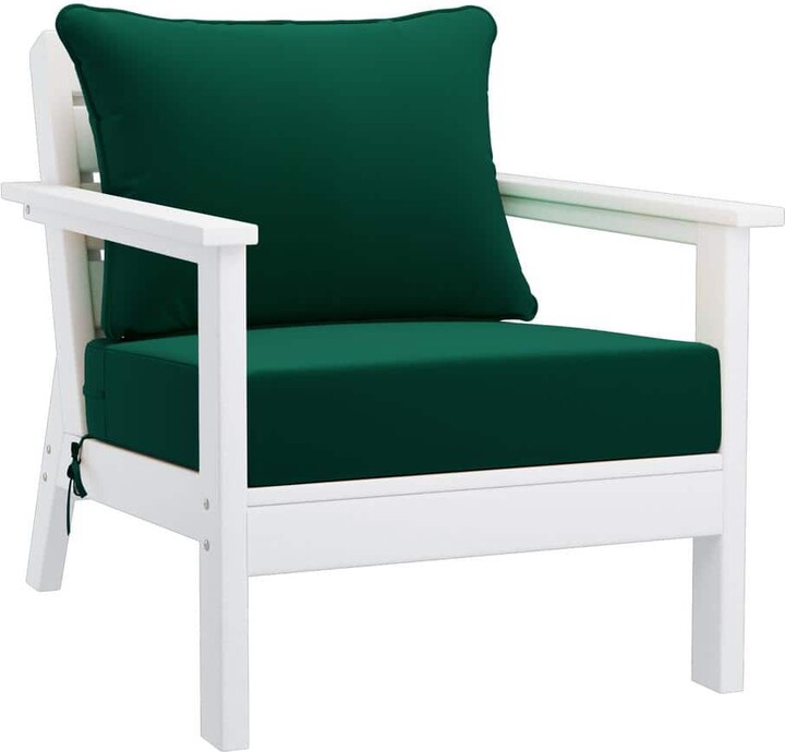 Westin Outdoor Birchwood Outdoor Patio Deep Seating HDPE Plastic Lounge Chair in White with Green Cushions