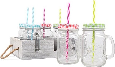 16 oz. Reusable Plastic Mason Jar Cups with Lid & Straw - 6 Ct.