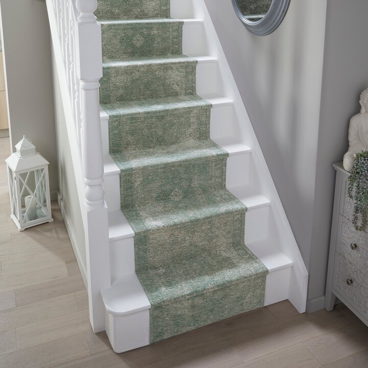 Dunelm Mila Traditional Stair Runner Green/White ShopStyle Hallway Rugs