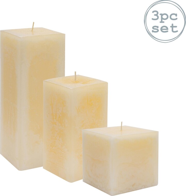 Nicola Spring Square Vanilla Pillar Candles 3 Sizes Cream Pack of 3