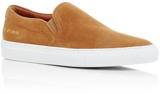 Common Projects Tan Suede Slip On Sneakers