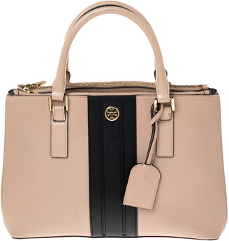 Tory Burch Beige/Black Leather Robinson Double Zip Tote - ShopStyle