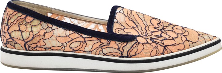 Nicholas Kirkwood Alona Lace Pointed Toe Loafers in Orange Nylon